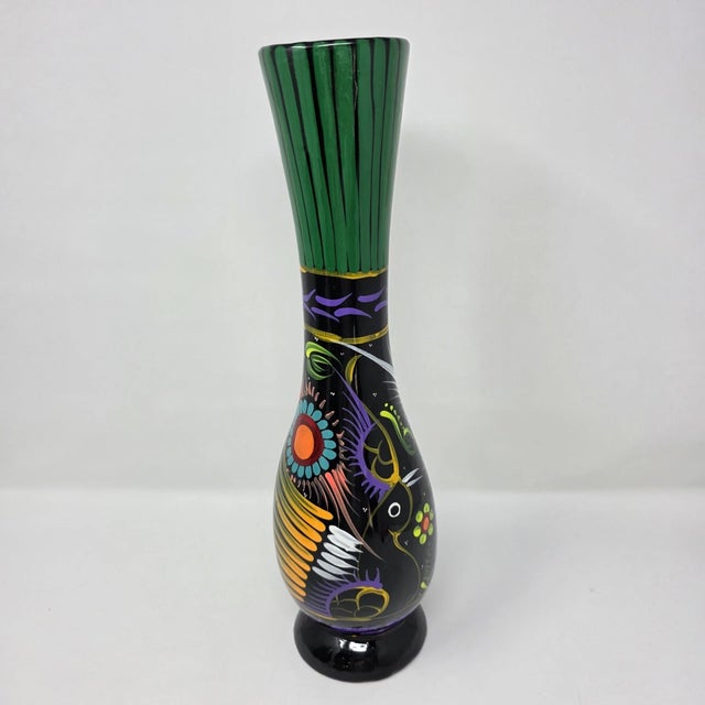 1990s Vintage Mexican Talavera Pottery Hand Painted Vase For Sale - Image 5 of 8
