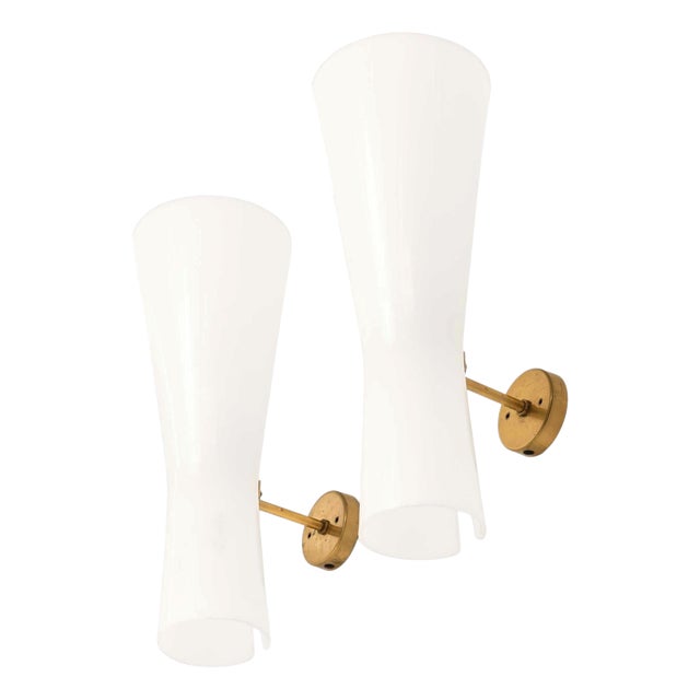 Scandinavian Modern Brass and Plastic Wall Lamps, 1960s, Set of 2 For Sale