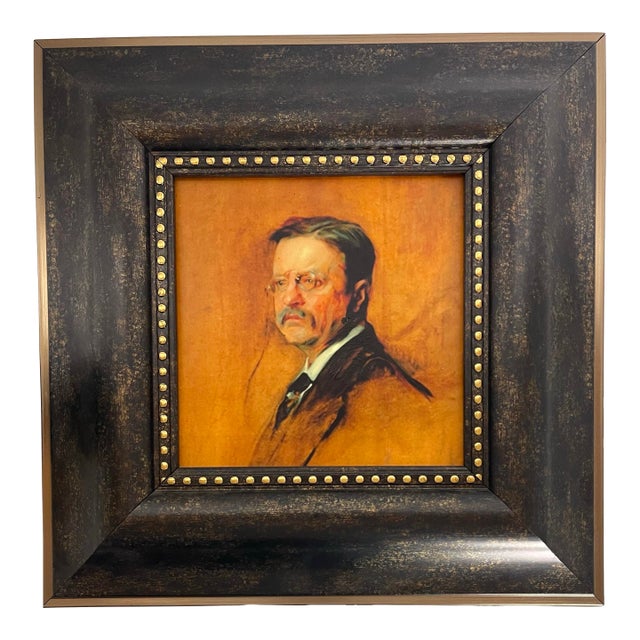 Hand-Textured Theodore Roosevelt Portrait Print After Tade Styka in Gilt Frame For Sale