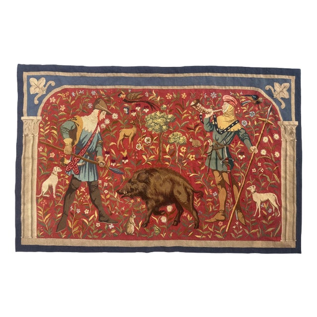 Mid-Century French Handwoven Tapestry with Medieval Design from Aubusson, 1970s For Sale