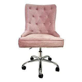 Late 20th Century Vintage Hollywood Regency Tufted Pink Velvet Office Chair For Sale