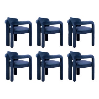 Double Arch Dining Chairs in Navy Blue Cotton Velvet from Insidherland, Set of 6 For Sale