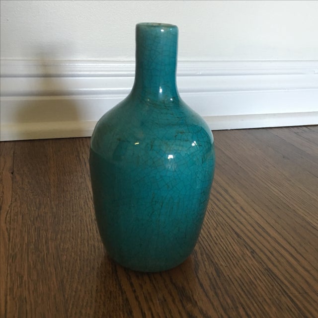 Teal Ceramic Crackle Decorative Vase Chairish