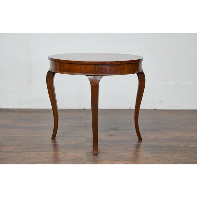 Italian Italian Walnut Table with Round Quarter Veneer Top and Cabriole Legs For Sale - Image 3 of 12