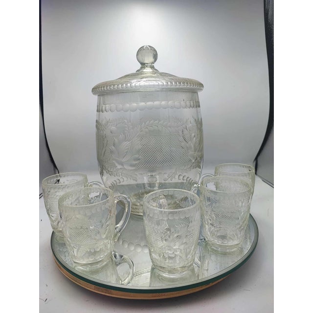 Art Deco Glass Punch Container and Glasses, 1920s, Set of 6 For Sale - Image 10 of 10