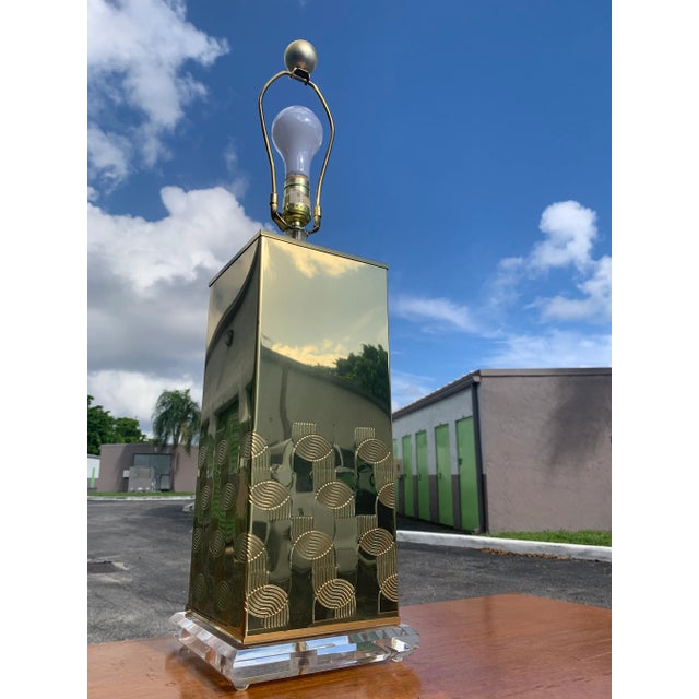 Pierre Cardin Style Brass and Lucite Table Lamp For Sale - Image 13 of 13