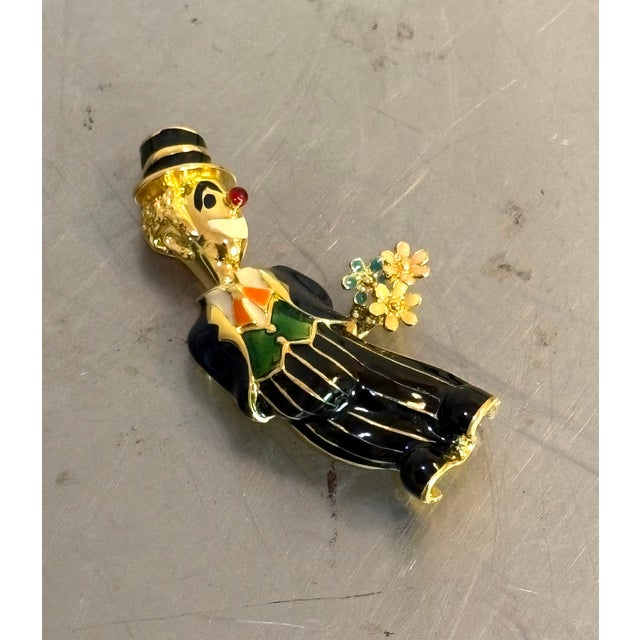 Mid-Century Modern Large Gold Tone Enameled Clown Brooch For Sale - Image 3 of 5