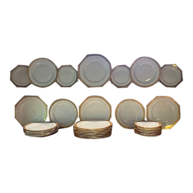 1930s George Jones Crescent White and Gold Porcelain Plates For Sale