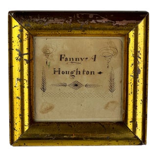 Antique 19th Century Calligraphy Penmanship, Fanny A. Houghton, in Gilt Frame For Sale