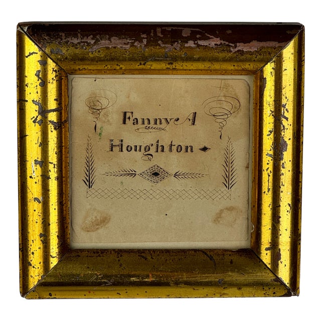 Antique 19th Century Calligraphy Penmanship, Fanny A. Houghton, in Gilt Frame For Sale
