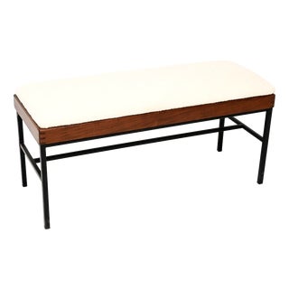 Vintage Wooden Steel Bench in Boucle, 1950 For Sale
