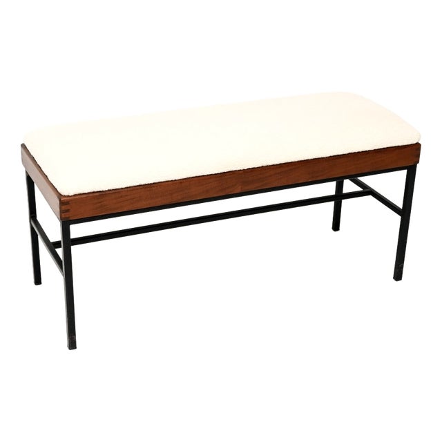 Vintage Wooden Steel Bench in Boucle, 1950 For Sale