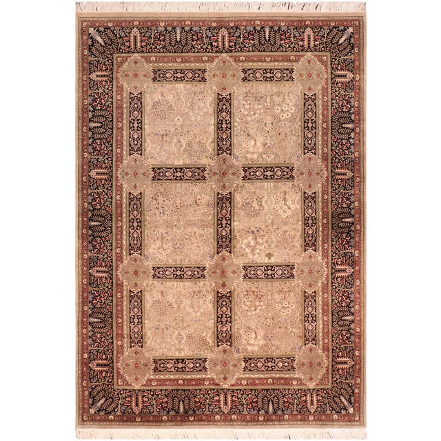 Art Nouveau 1990's Pak-Persian Beige/Black Wool Rug - 6'1'' X 8'11'' For Sale - Image 9 of 9