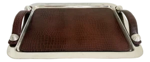 Argentine Silver Plate & Leather Tray, Plata Lappas-Style, Late 20th C