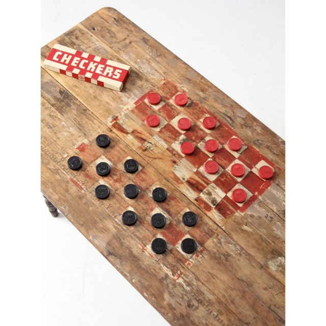 Antique Folding Checkerboard Table With Halsam Checkers For Sale - Image 15 of 17