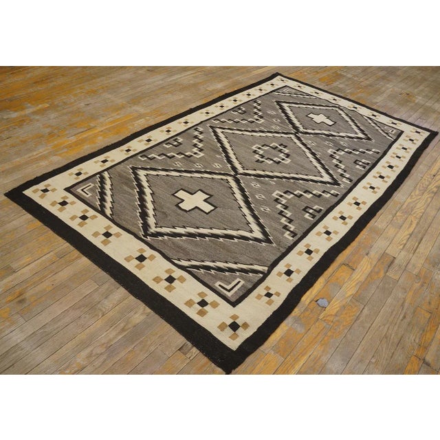 1930s Gray Geometric Antique American Navajo Rug 4'8'' X 7'9'' Flat Weave Wool Carpet For Sale - Image 12 of 12