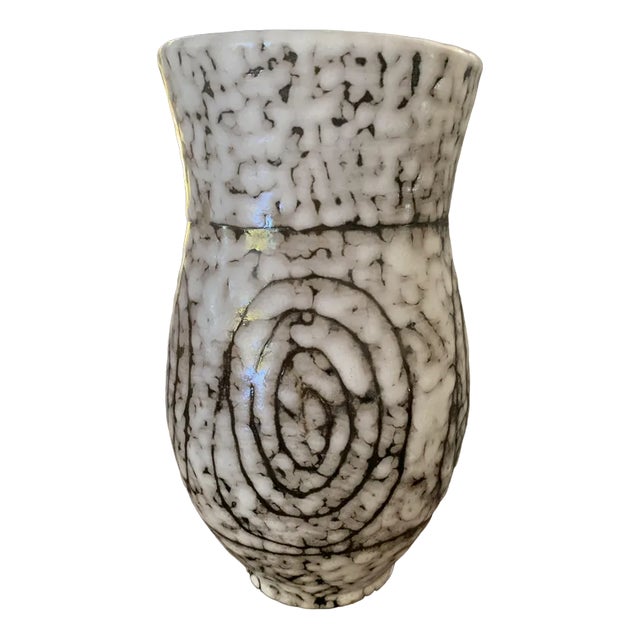 Mid-Century Modernist White and Earth Toned Ceramic Vase, 1960s For Sale