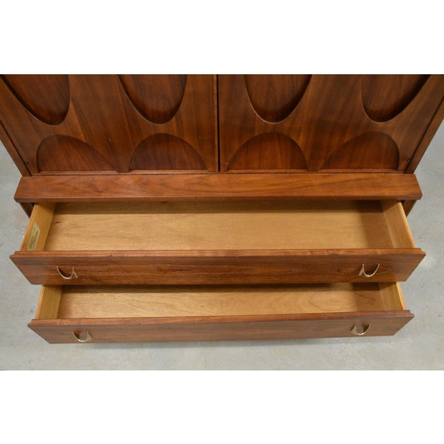 Brown 1960s Refinished Broyhill Brasilia Walnut Tall Dresser For Sale - Image 8 of 9