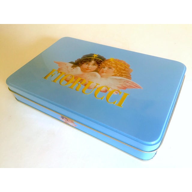 Vintage 1980s Fiorucci New Wave Italian Fashion Cherub Angels Post Modern Blue Tin Metal Box For Sale In Kansas City - Image 6 of 13
