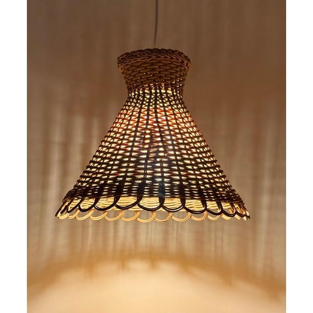 1960s Handcrafted Rattan Diabolo Pendant Light in the style of Kalmar, 1960s For Sale - Image 5 of 15