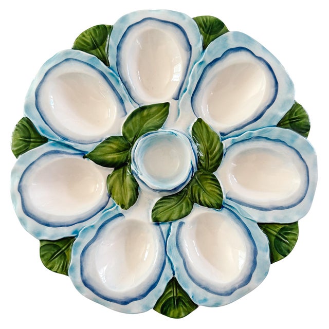 Blue Contemporary Italian Ceramic Oyster & Deviled Egg Plate – Bassano Del Grappa Majolica For Sale - Image 8 of 9