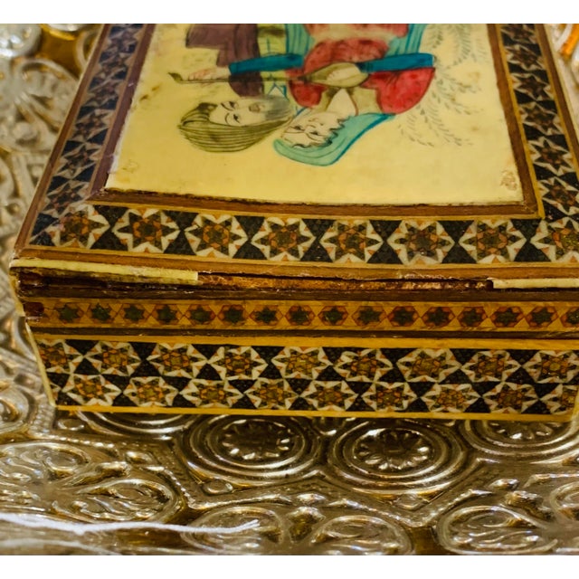 Vintage Persian Camel Bone Inlaid Marquetry Mosaic Trinket Box For Sale - Image 9 of 10