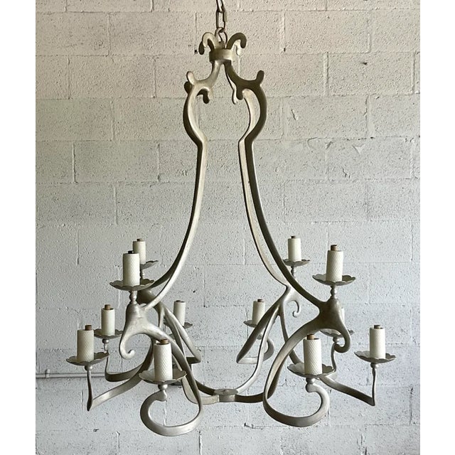 Niermann Weeks Vintage Niermann Weeks 12 Arm Silver Leaf Crevecoeur Chandelier For Sale - Image 4 of 13