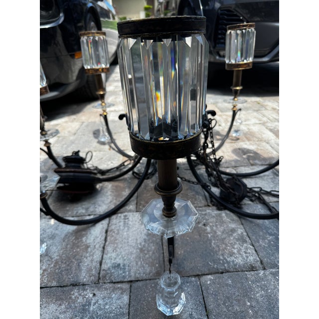 Contemporary Fine Art Lamps Eaton Place Rustic Iron Crystal Chandelier. Great Condition For Sale In Miami - Image 6 of 13