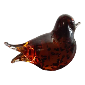 1980s Murano Italy Speckled Amber Art Glass Bird Figurine