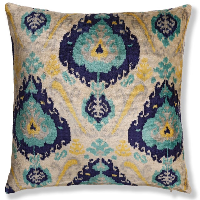 "Transform your living space with the vibrant elegance of this 20x20 inch silk velvet pillow. This piece features a...