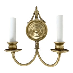 Vintage Neoclassical Style Solid Brass Wall Sconce 2 Light Arm Urn Design