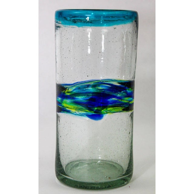 Vintage Mexican Tumblers Drinking Glasses With a Swirl Band Set of 5 Barware For Sale In Palm Springs - Image 6 of 12