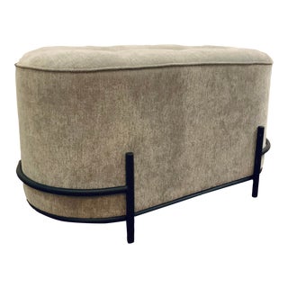 Modern Tufted Gray Oval Ottoman For Sale