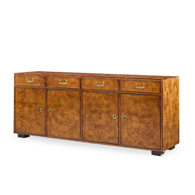 Campaign John Widdicomb Mid Century Burlwood and Brass Campaign Credenza For Sale - Image 3 of 10