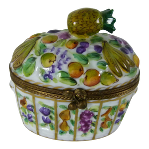 Limited Edition Limoges France Hand-Painted "Romance" Fruit Basket Trinket Box Signed & Numbered 40/75
