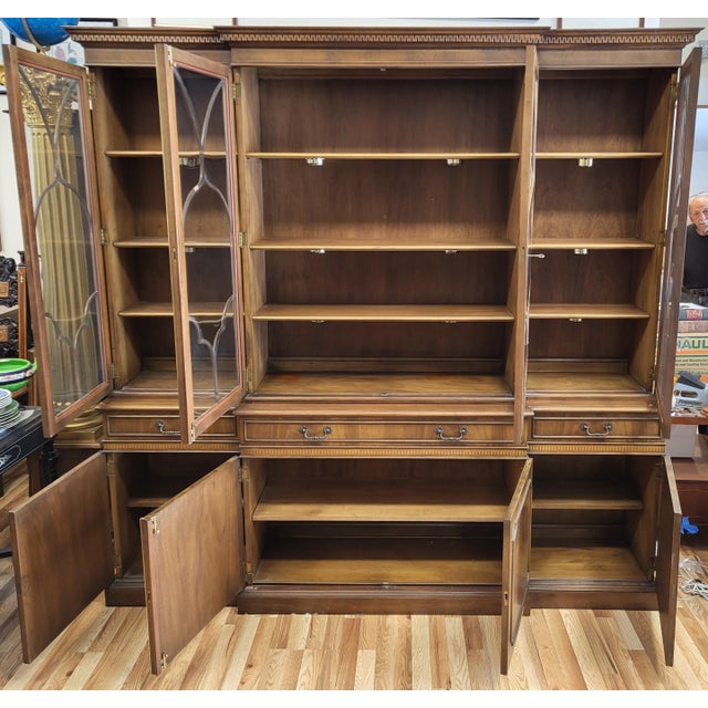 Vintage American Mahogany & Bubble Glass Curio Vitrine Bookcase Breakfront For Sale - Image 9 of 18