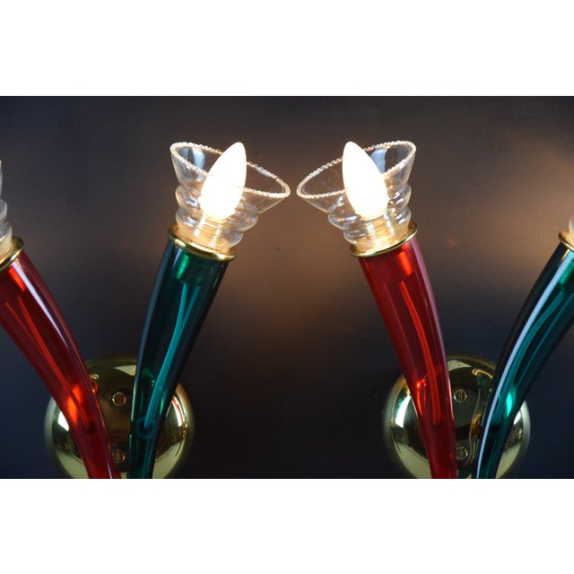 Ducale Hand Blown Red and Green Murano Glass Sconce by VeArt, 1970 For Sale - Image 4 of 17