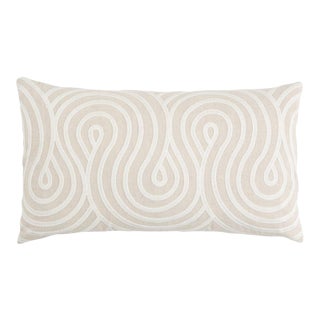 Schumacher Giraldi Embroidery 20" Lumbar Pillow in Natural For Sale