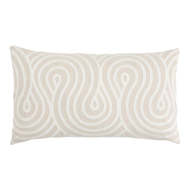 Schumacher Giraldi Embroidery 20" Lumbar Pillow in Natural For Sale
