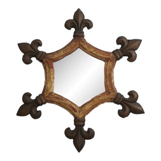 Vintage Fleu-De-Lys Metal Wall Mirror For Sale