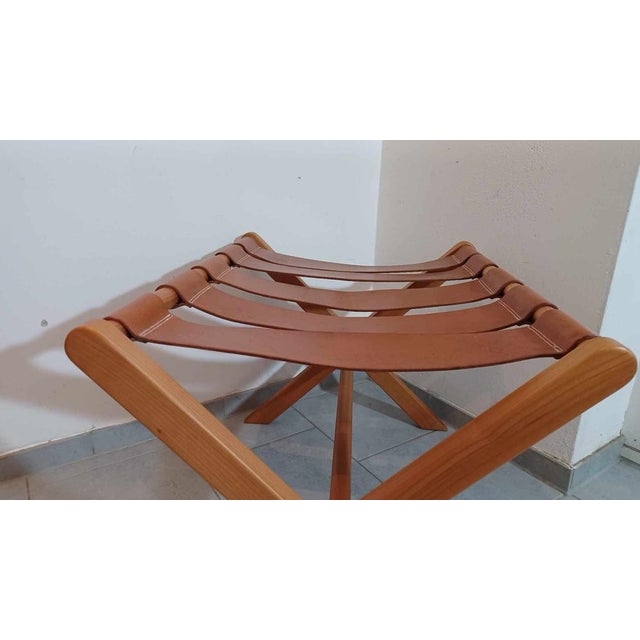 Brown Stool in Leather and Wood, 1970s For Sale - Image 8 of 15