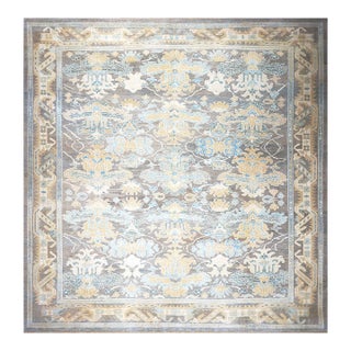 21st Century Turkish Donegal Hemp & Wool 12x12 Taupe and Blue Square Handmade Area Rug #1140522 For Sale