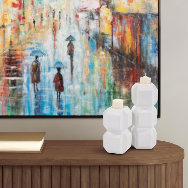 White Double Cubic Candle Holder For Sale - Image 8 of 9