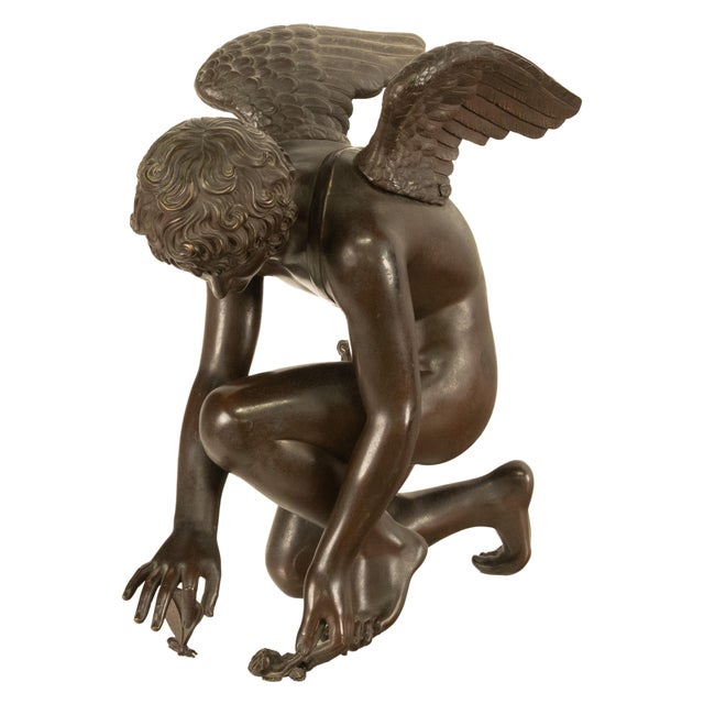 French Monumental Antique French Bronze Sculpture Statue Cupid & Marble Ormolu Pedestal by Antoine-Denis Chaudet, 1870 - Set of 2 For Sale - Image 3 of 18