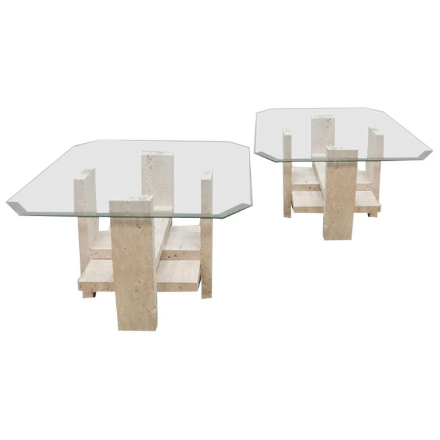 Vintage Travertine Coffee Tables by Willy Ballez for Design M, 1970s, Set of 2 For Sale