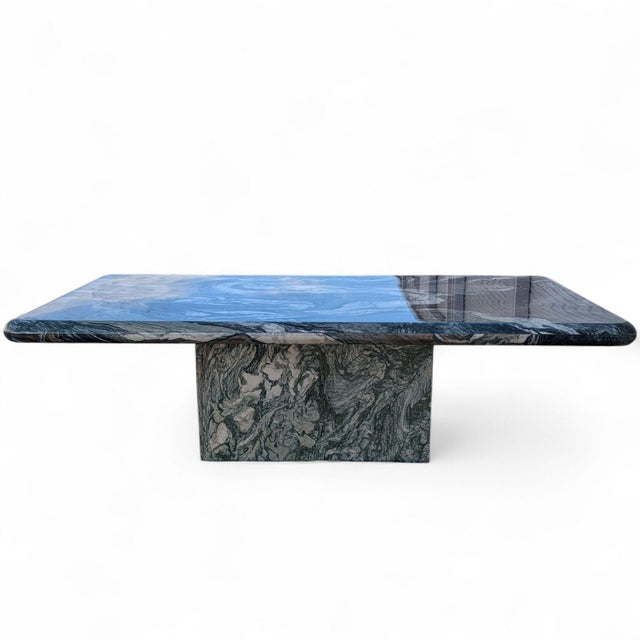 Late 20th Century Postmodern Green Marble Coffee Table With Plinth Base For Sale - Image 14 of 15