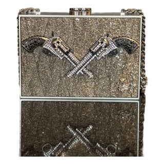 Chanel Pewter Swarovski Crossed Pistols--Limited Edition Paris-Dallas Runway For Sale