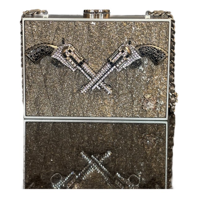 Chanel Pewter Swarovski Crossed Pistols--Limited Edition Paris-Dallas Runway For Sale
