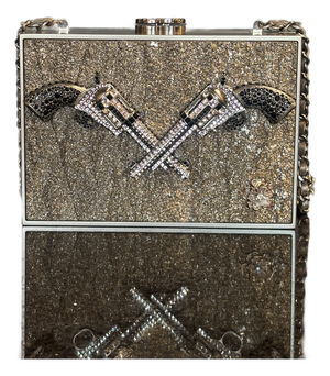 Chanel Pewter Swarovski Crossed Pistols--Limited Edition Paris-Dallas Runway
