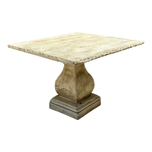Vintage Square Stone Top Pedestal Dining Table For Sale
